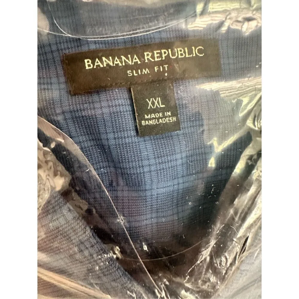 Banana Republic Blue Plaid Men’s Non Iron Slim Fit Button Down Shirt Size XXL